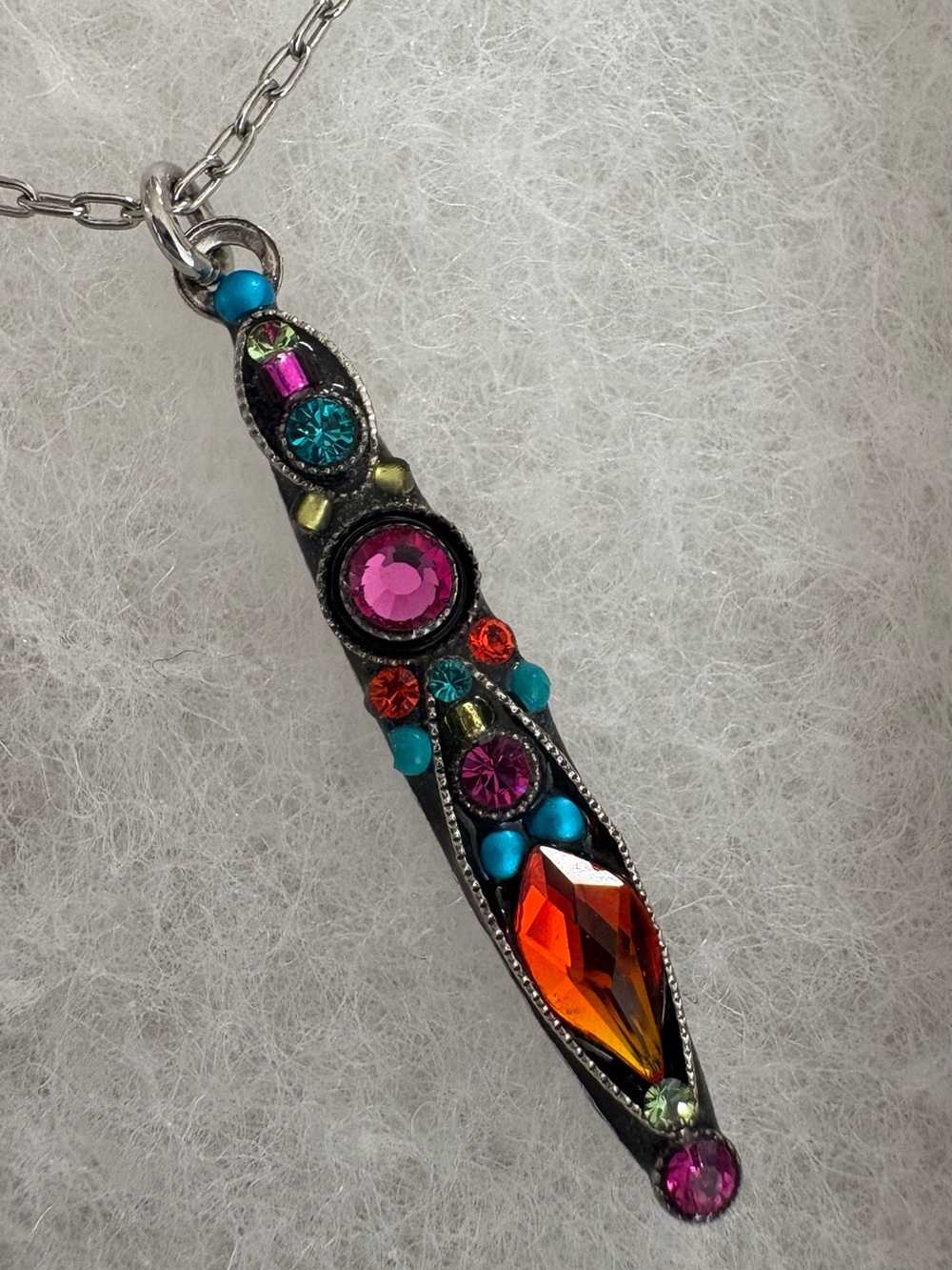 Colorful Crystal Bar Pendant Necklace with matching earrings - Firefly